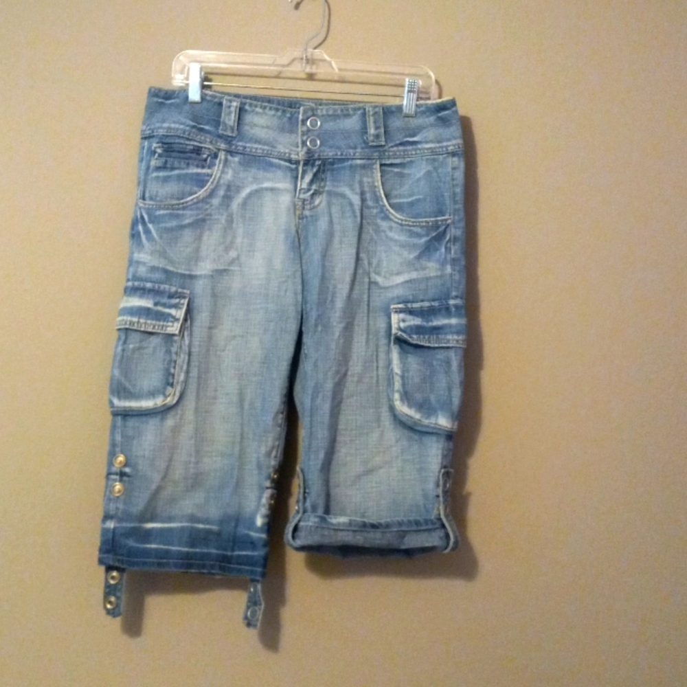 PLUGG 7 33x17 Cargo Cotton Snap Hem Long Jeans Shorts